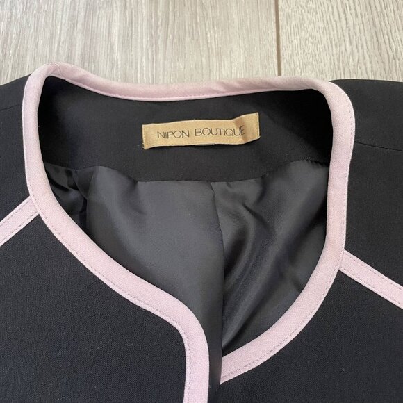 Nipon Boutique Women's Black Long Sleeve Open Front Collarless Blazer Top - Picture 2 of 6